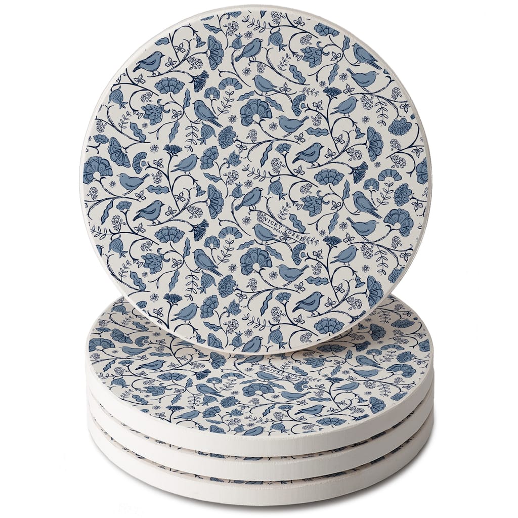 Vintage Flock 4 Pack Round Absorbent Stone Coasters with Protective Cork Backing Manufactured in The USA