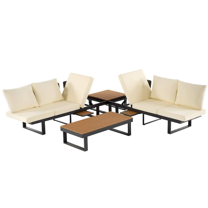 Outdoor Modular Sectional Sofa Set with Coffee Table, Side Table, and Adjustable Reclining Seats