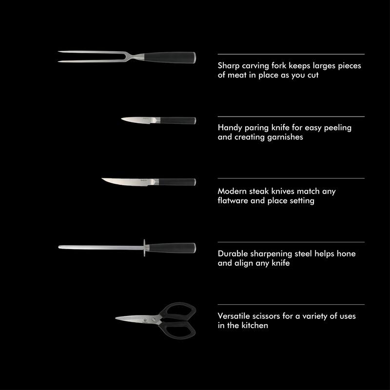 Babish High-Carbon 1.4116 German Steel 15 Piece Full Tang Forged Cutlery Block Set - Black