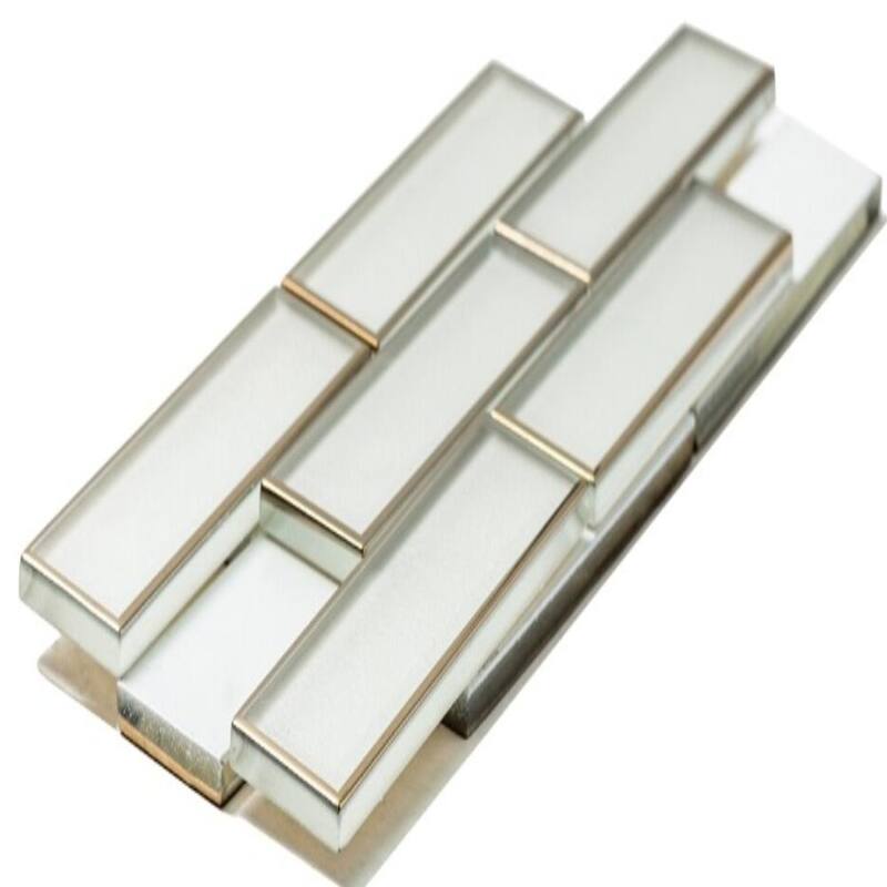 The Tile Life Athena 2x6 White/ Gold Brick Glossy Glass Mosaic Tile for Backsplash & Walls