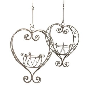 Set of 2 Brown Antique Hanging Heart Outdoor Patio Planters 28"