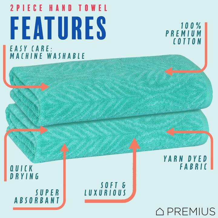 PREMIUS 2 Pack Leaf 100% Cotton Yarn Dyed Hand Towel, 16x28 Inches - 16x28 Inches