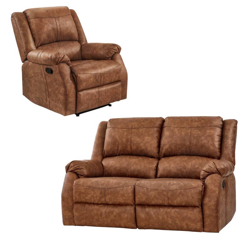 Recliner Set Of 2, Manual Recliner Chair, 2-Piece Faux Leather Upholstered Recliner Sofa For Living Room