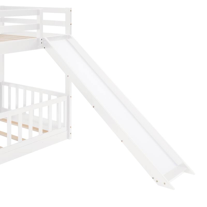White Twin Over Twin Bunk Bed with Slide and Ladder, Space-Saving Design