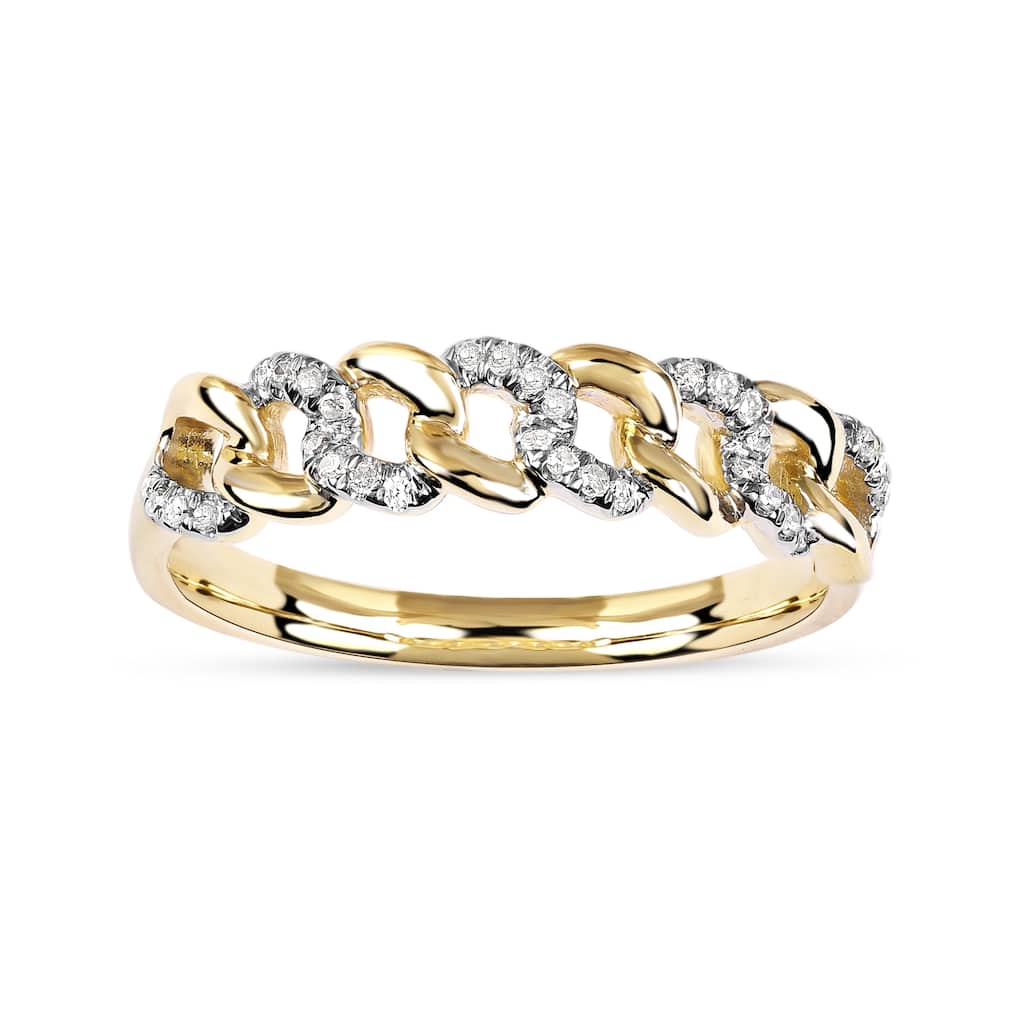 1/10ct TDW Diamond Cuban Link Fashion Ring in 10k Gold for Women