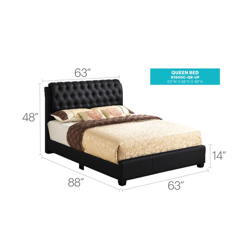 Modern Upholstered Bed Frame, Faux Leather Platform Bed with Headboard, BLACK