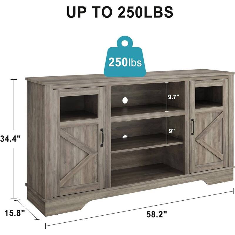 Entertainment Center TV Stand for 65 Inch TVs with Storage Cabinets, Power Outlet & LED Light - N/A