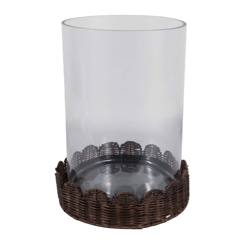 Candle Holder - Brown Glass Hurricane on Scallop Base