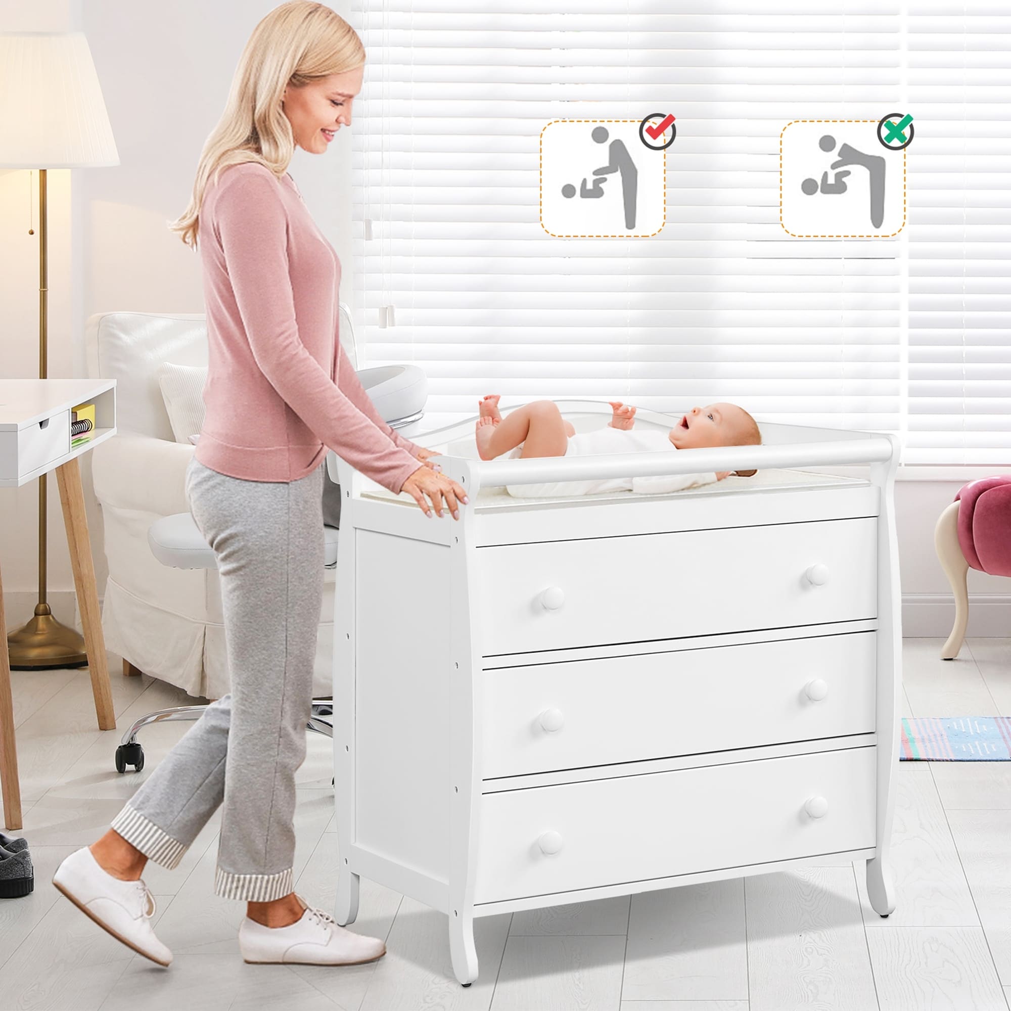 Costway 3 Drawer Baby Changing Table Infant Diaper Changing