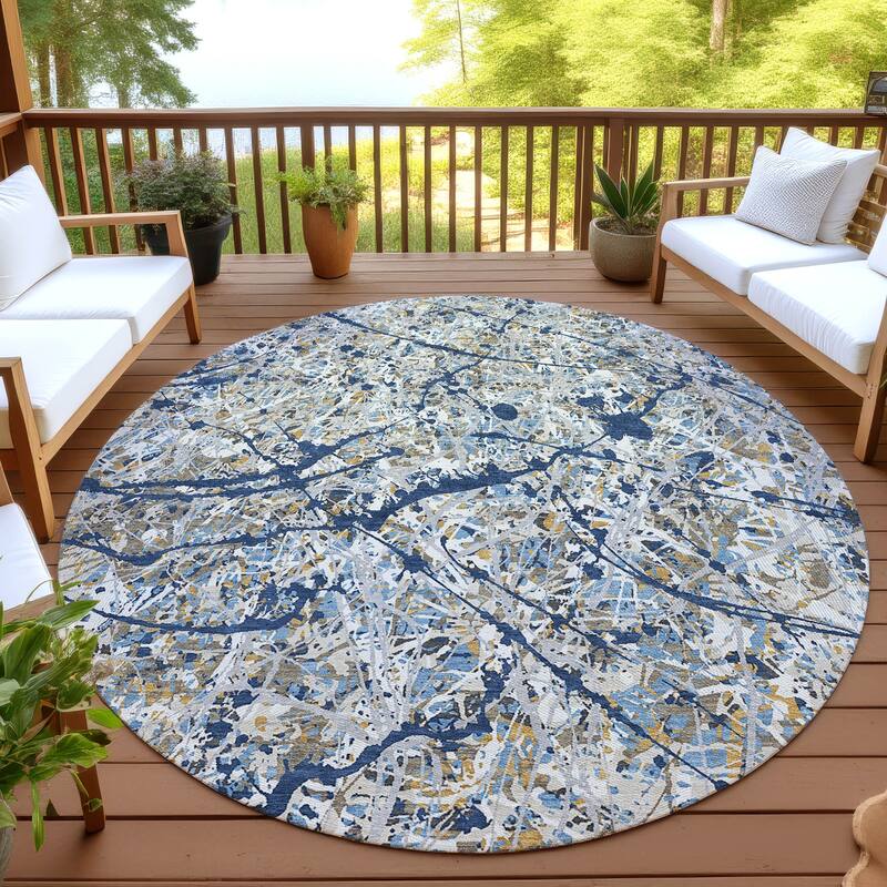 Machine Washable Indoor/ Outdoor Modern Splatter Chantille Rug - Navy - 8' x 8'