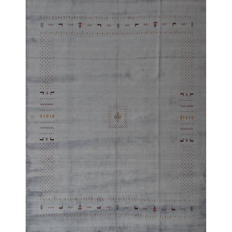 Hand Knotted Oriental 100% Wool Carpet Tribal Tribal Greys & Charcoal Gabbeh Area Rug - 9' 7'' X 8' 2''