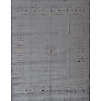 Hand Knotted Oriental 100% Wool Carpet Tribal Tribal Greys & Charcoal Gabbeh Area Rug - 9' 7'' X 8' 2''