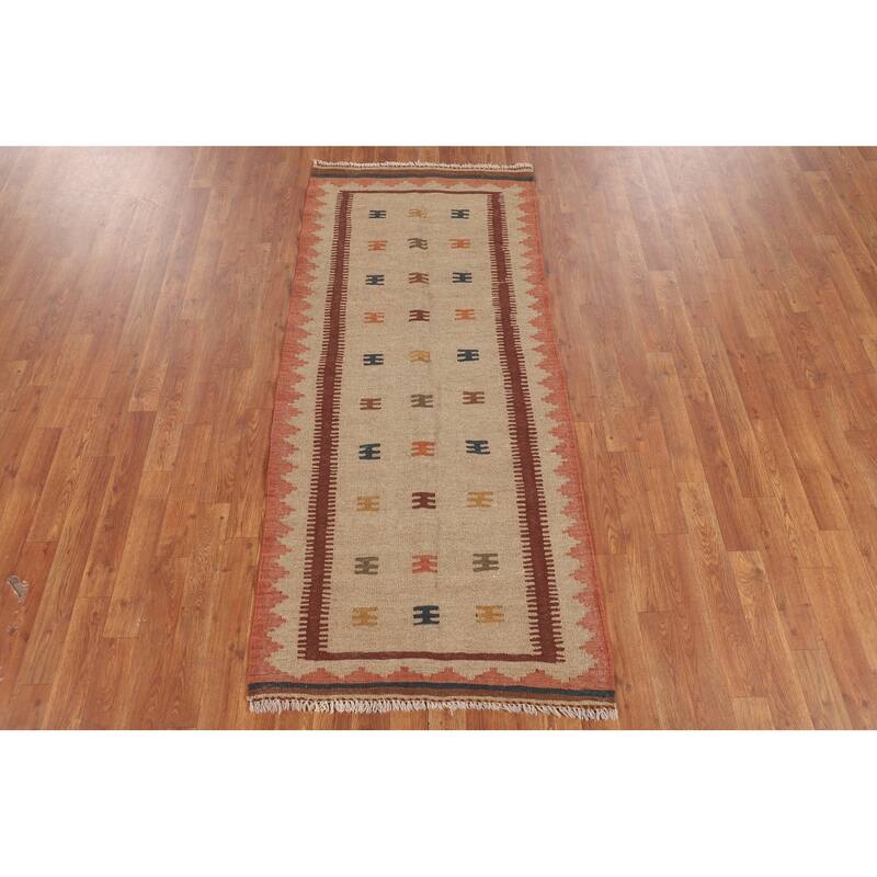 Reversible Kilim Persian Foyer Rug Hand-Woven Wool Carpet - 2'9"x 6'3"