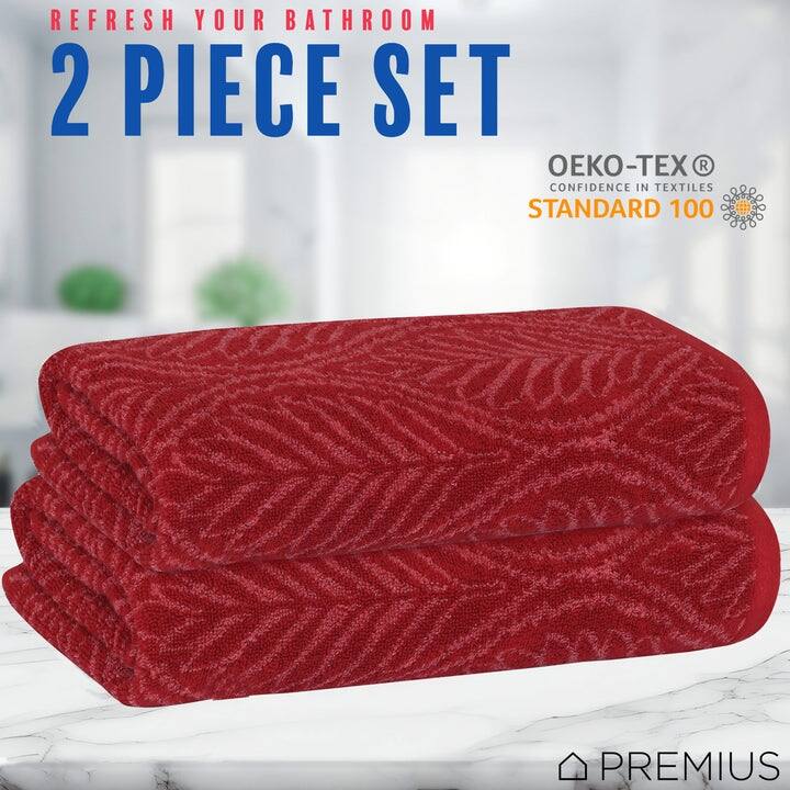 PREMIUS 2 Pack Leaf 100% Cotton Yarn Dyed Bath Sheet, 32x64 Inches - 32x64 Inches