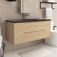 preview thumbnail 3 of 66, Wall-Mounted Bathroom Vanity in Evita Oak with Integrated Black Sink