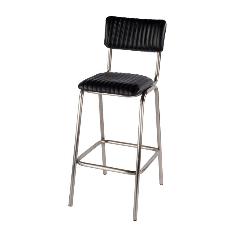 Waylon 31 in. Seat Height Leather and Iron Bar Height Stool with Back and Footrest