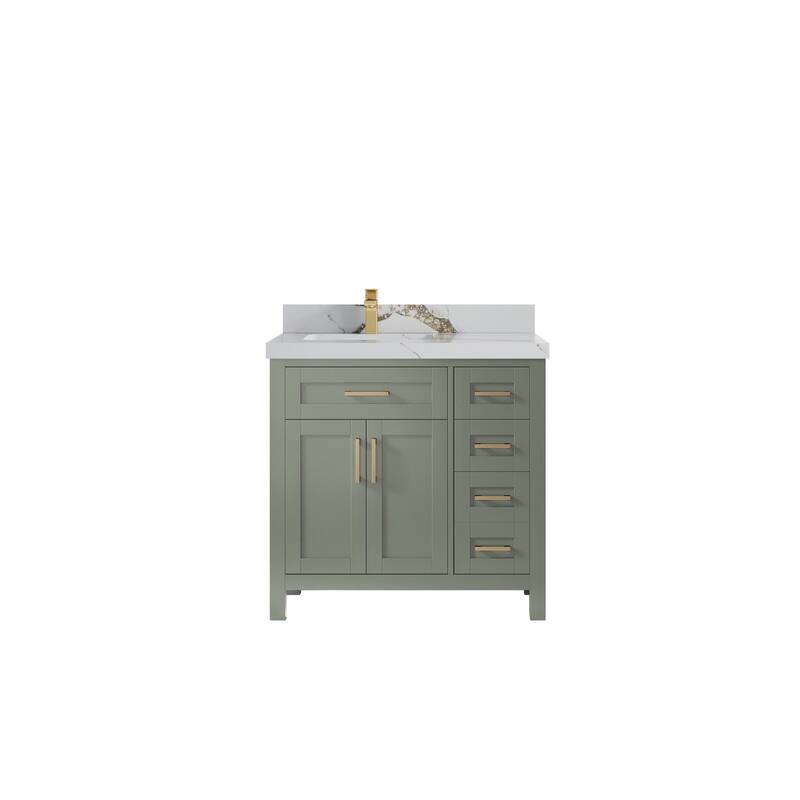Willow Collections 36 in. W x 22 in. D Cambridge Left Offset Sink Bathroom Vanity with Countertop - 2”Calacatta Gold - Evergreen