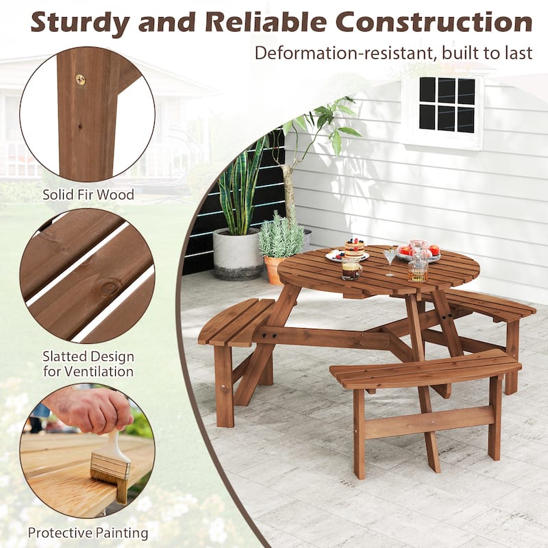 Outdoor 6 Person Picnic Table Set with Curved Benches and Table - 68" x 62" x 28"