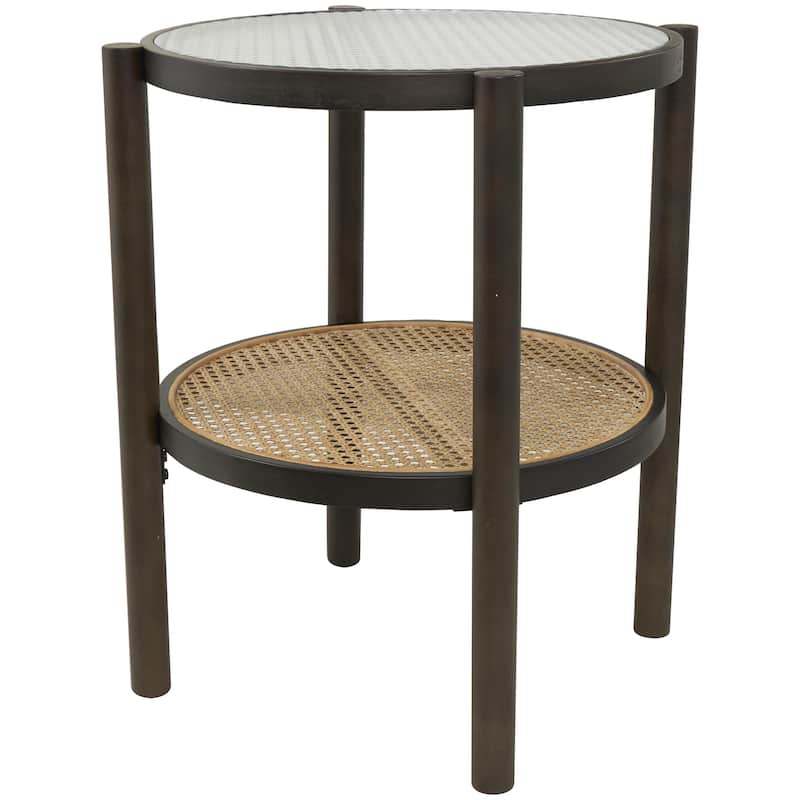 Rattan Living Room Coffee Table with Pressed Tempered Glass Top - Brown - Roche River Decor