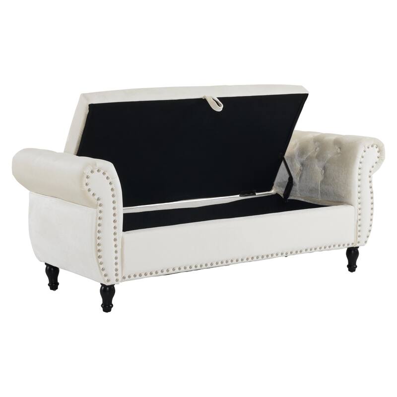 Velvet Storage Ottoman Bench with Pillow Multifunctional Rectangular Design