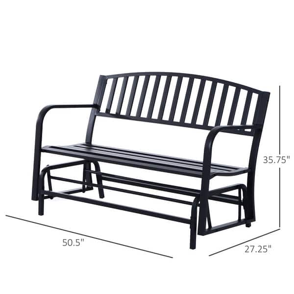 Outsunny Black Steel Outdoor Glider Loveseat Bench