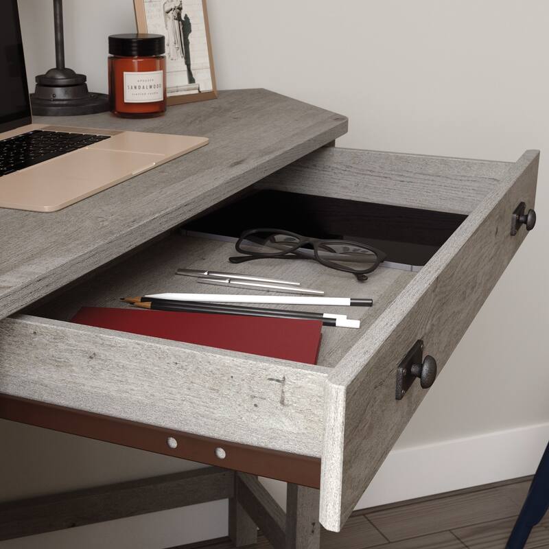 Engineered Wood Coastal Corner Computer Desk with Slide-out Tray for Keyboard, Brown