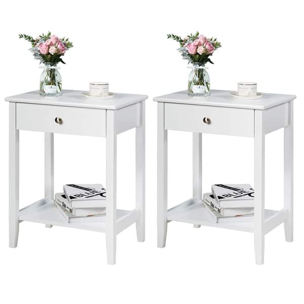 slide 2 of 10, Gymax 2PCS Nightstand Sofa Side End Table Bedroom Living Room w/ Shelf Assembly Required - MDF - Modern & Contemporary - bedbathandbeyond.com - White