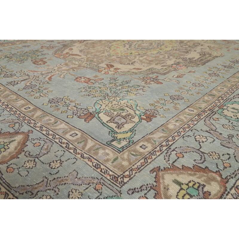 Hand Knotted Oriental 100% Wool Carpet Traditional Medallion Navy Blue & Blues Tabriz Area Rug - 10' 9'' X 7' 8''