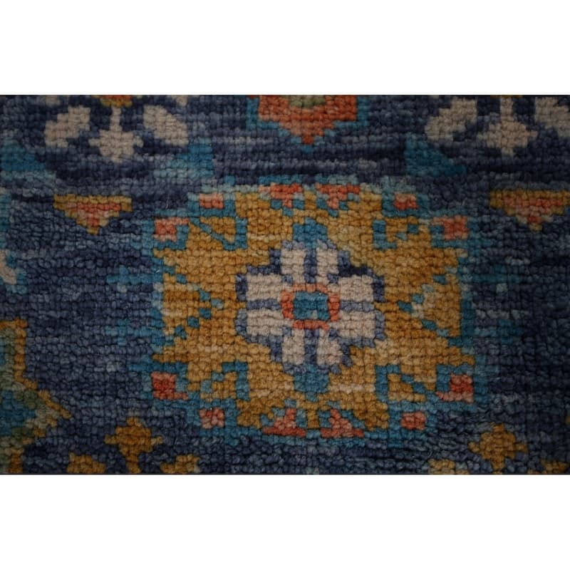 Blue Geometric Khotan Oriental Area Rug Handmade Wool Carpet - 8'9"x 11'11"