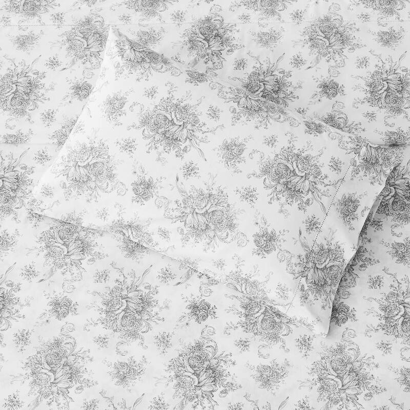 Floral Etching Cotton Sheet Set Gray