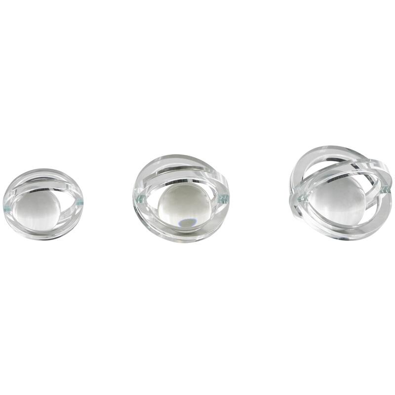 Glass Geometric Orb Decorative Sculpture with Overlapping Rings and Ball Center - Set of 3 Clear - Roche River Decor - Clear
