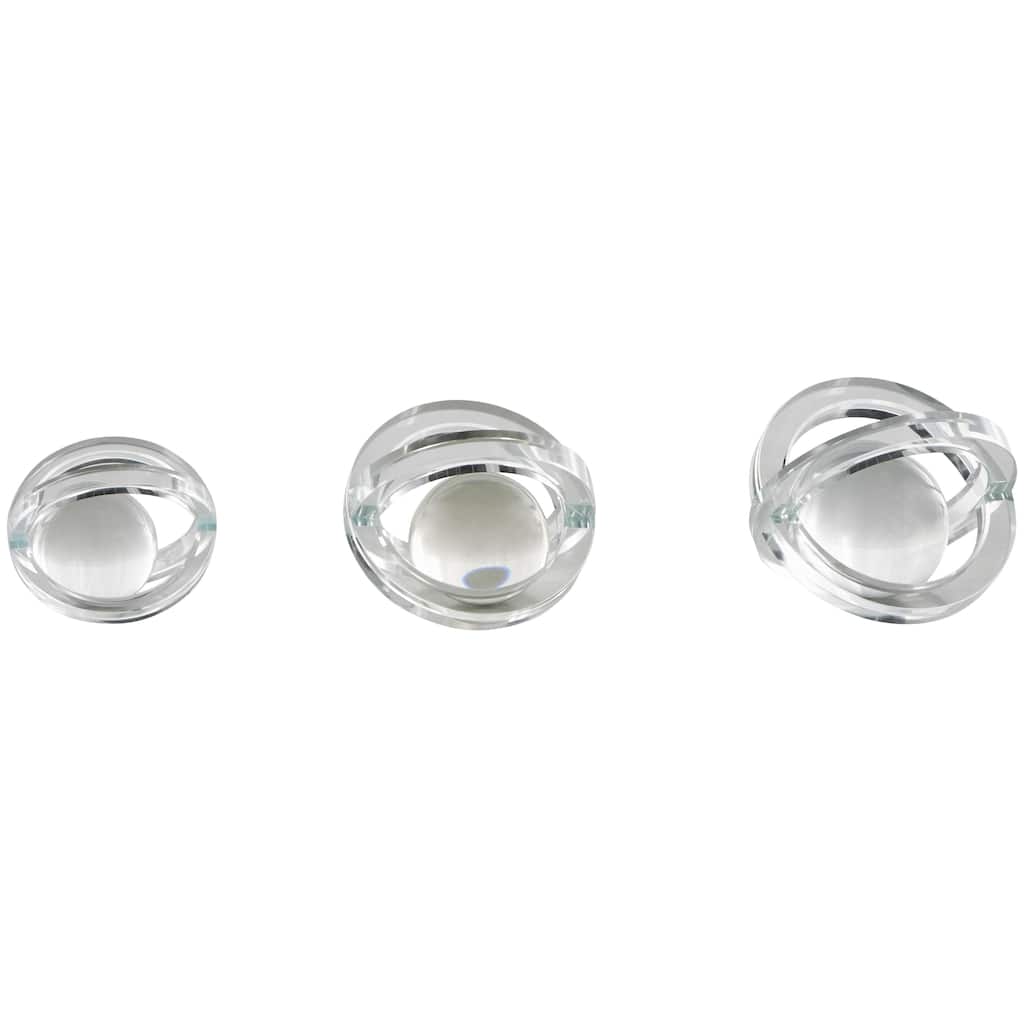 Glass Geometric Orb Decorative Sculpture with Overlapping Rings and Ball Center - Set of 3 Clear - Roche River Decor