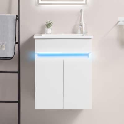 Bathroom Vanity with Sink, Radar Sensing Light & Large Space Storage