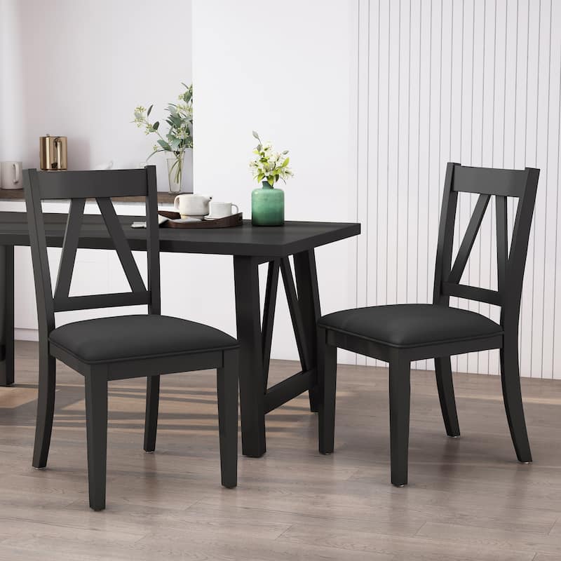 Fairgreens Farmhouse Upholstered Wood Dining Chairs (Set of 2) by Christopher Knight Home - 20.00" L x 22.75" W x 39.00" H - Black