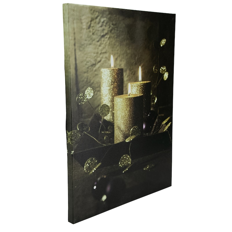 LED Shimmering Gold Candles Christmas Canvas Wall Art 15.75 x 12