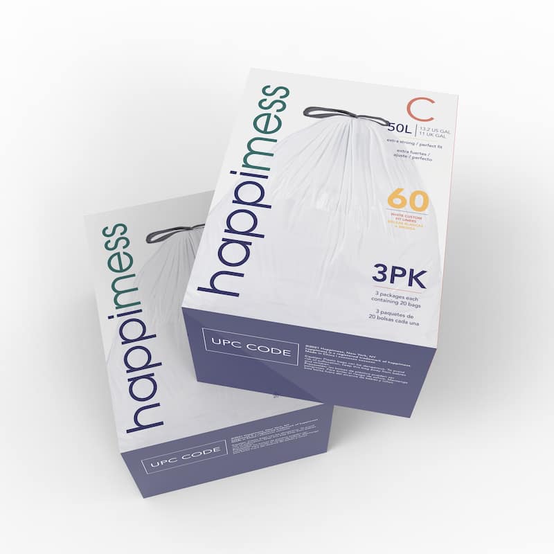 happimess 13.2-Gal (50L) Drawstring Trash Can Liner, (60-Count, 3-Packs)