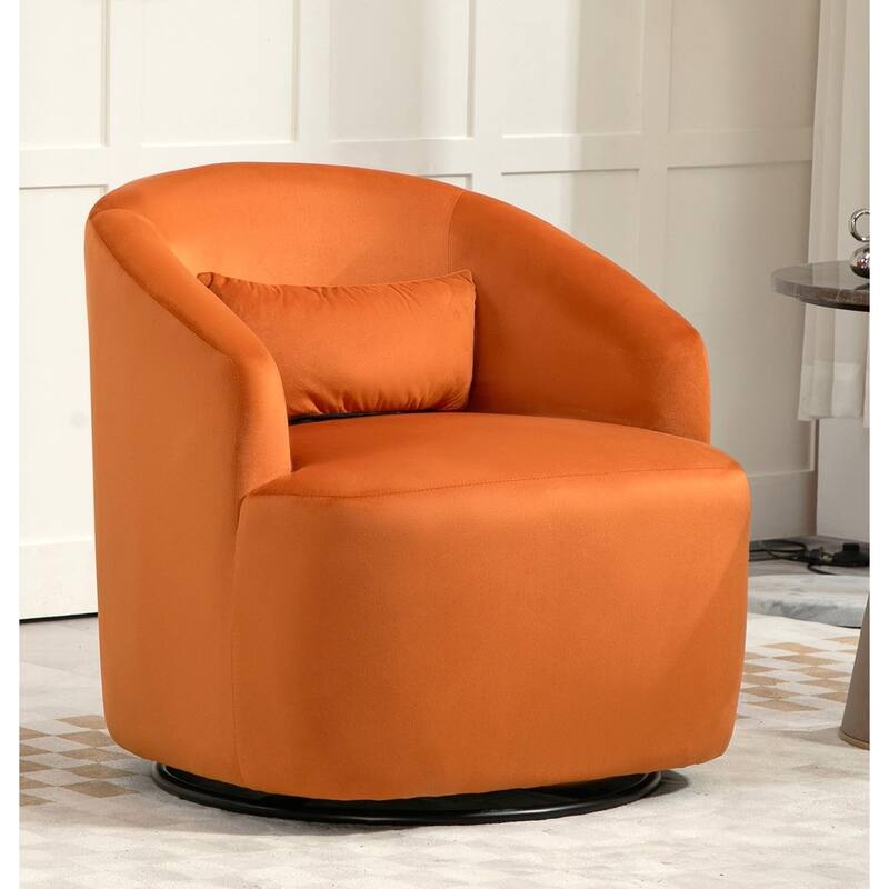 Accent Chair with Barrel-shaped Design and 360 Degree Swivel Feature - Red Orange