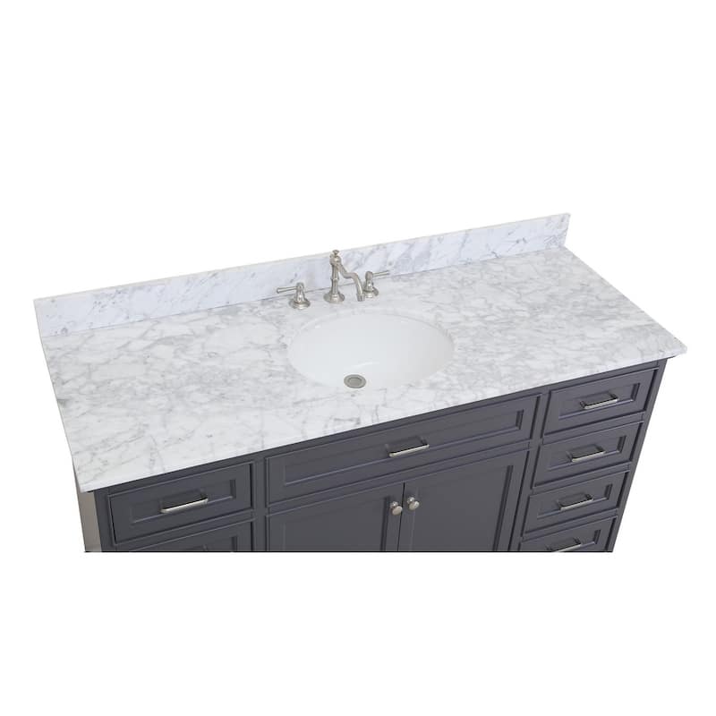 KitchenBathCollection Aria 60" Single Bathroom Vanity with Carrara Marble Top