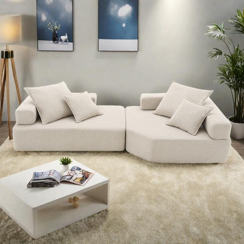 103.5" Boucle Modular Floor Sofa with Free Combination Design and 4 Pillows - Beige