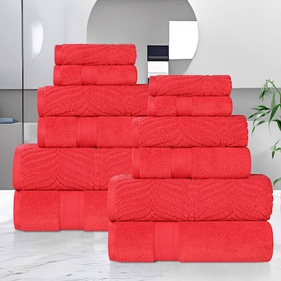 Superior Chevron Zero Twist Solid and Jacquard Cotton 12 Piece Towel Set