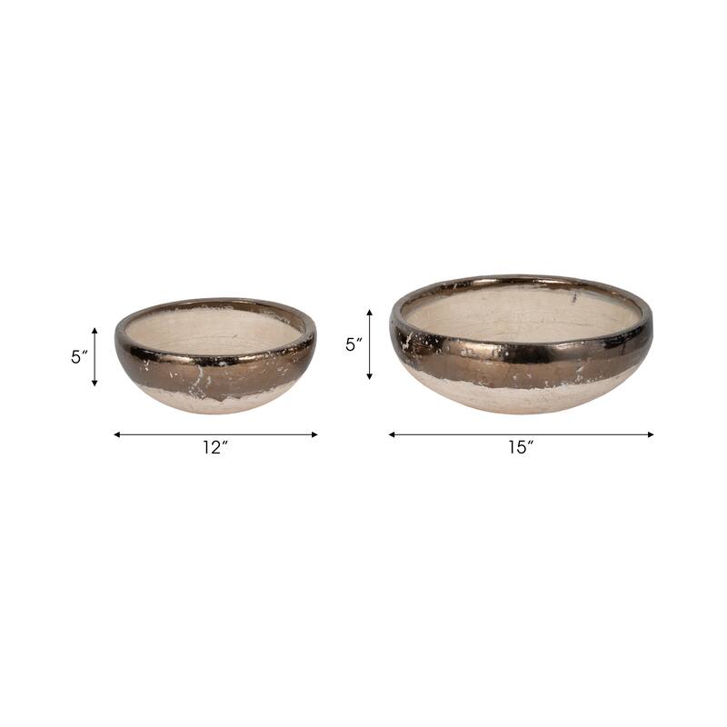 Decorative Round Terracotta Accent Bowl - Set of 2 - 15", 12", Gray