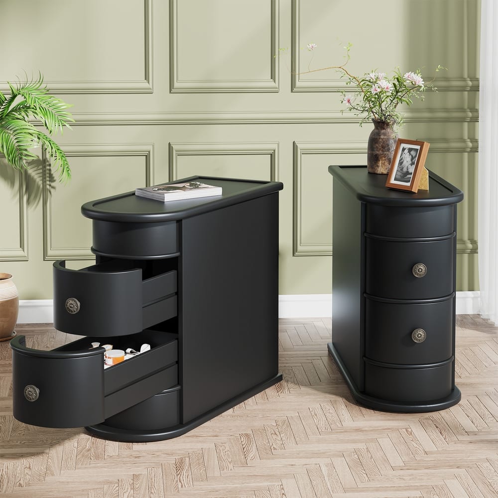 Sofa End Table, Wood Nightstand with 2 Drawers No Assembly Required