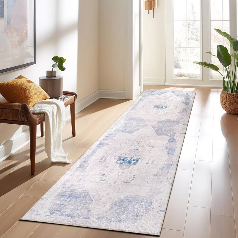 World Rug Gallery Vintage Medallion Machine Washable Non Slip Area Rug