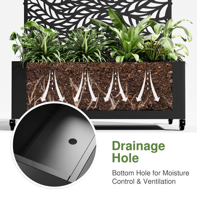 Metal Movable Planter Box with Trellis Privacy Screen Planter Box with Lockable Wheels