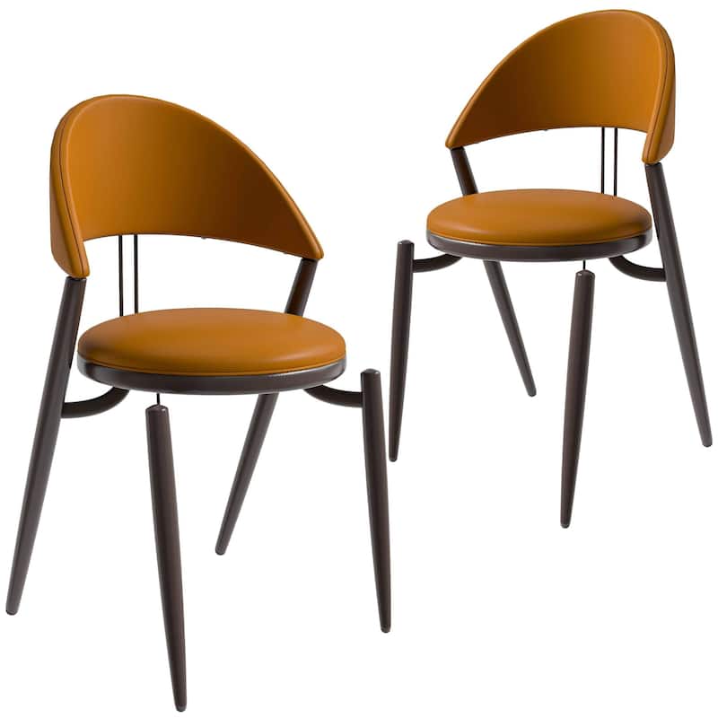 Venice Upholstered Leather Dining Chair (Set of 2) Open Back Accent Side Chair with Iron Legs - Light Brown
