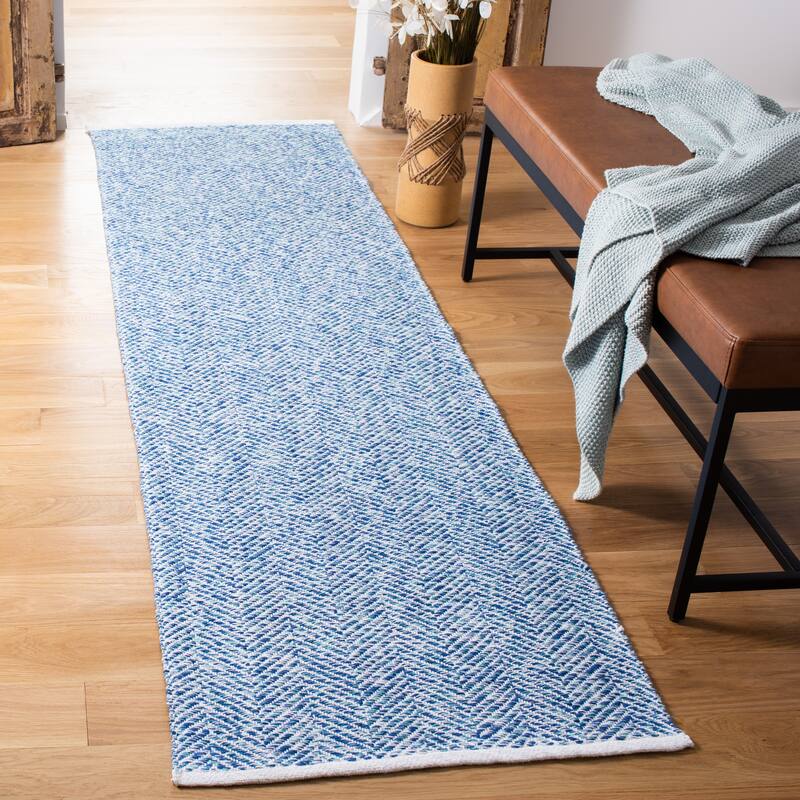 SAFAVIEH Handmade Nantucket Adile Modern & Contemporary Geometric Cotton - 2' 3" x 8' - Blue - Runner