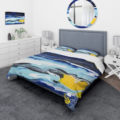 Designart 'Abstract Composition In Yellow and Blue VIII' Modern Duvet Cover Set