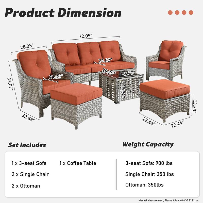 HOOOWOOO 6-pieces Wicker Patio Furniture Conversation Set with Coffee Table