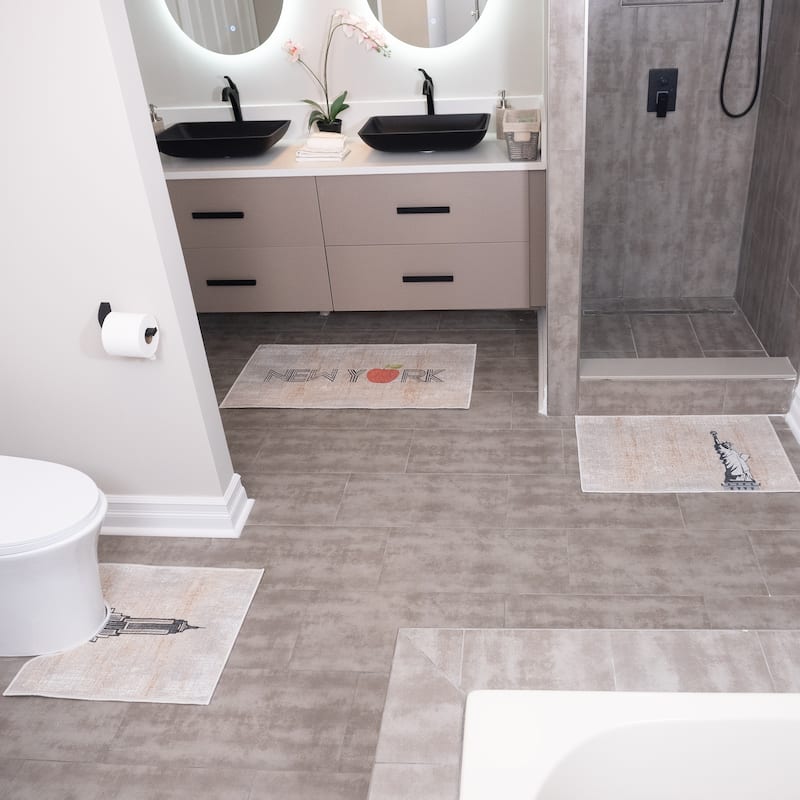 US States Design 3 Piece Bathroom Rugs Set - Non-Slip Ultra Thin Bath Rugs for Bathroom Floor - Washable Bathroom Mats Set
