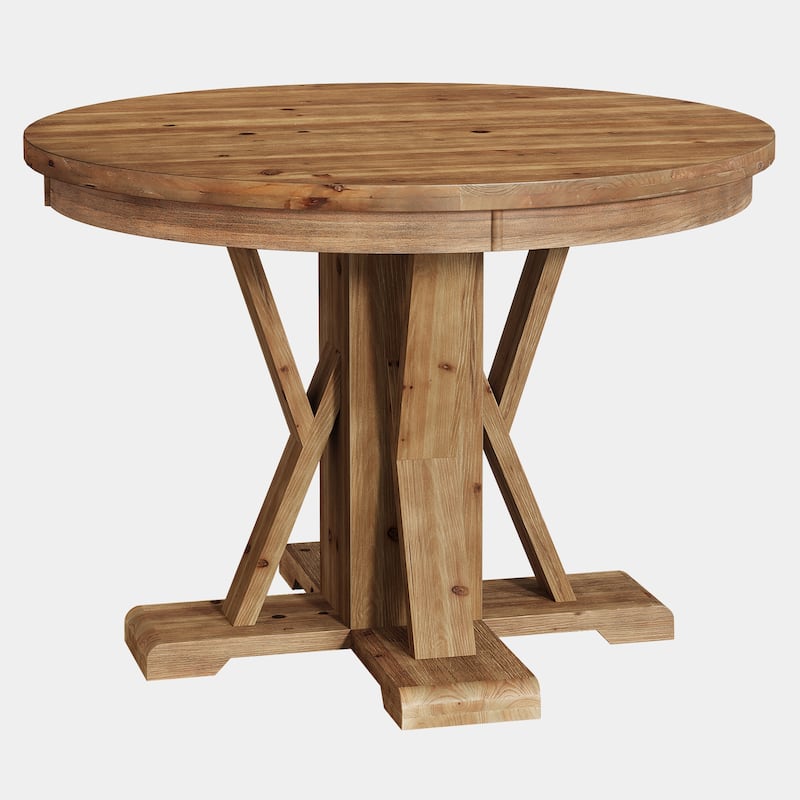 Solid Wood Dining Table, 39.4 Inch Small Round Pedestal Kitchen Table - 39.4" D x 39.4" W x 30.31"H